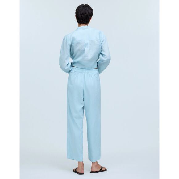 Madewell Linen Blend Pull On Straight Crop Pant Blue Heron Pockets US 8 NWT - Picture 14 of 14